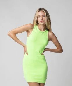 TALENTLESS RIB HIGH NECK CONTOUR DRESS Neon