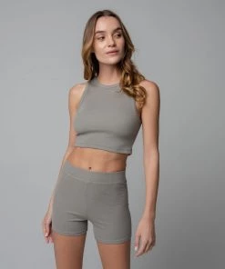 MASSIVE RIB HIGH-NECK CONTOUR CROPPED TANK - MID CENTURY