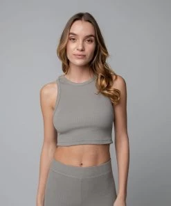 MASSIVE RIB HIGH-NECK CONTOUR CROPPED TANK - MID CENTURY