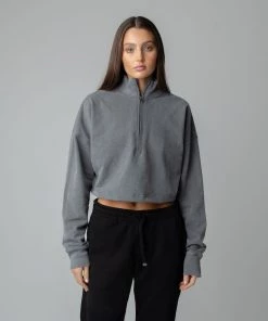 MASSIVE Hoodies WOMENS 3/4 ZIP CROPPED PULLOVER